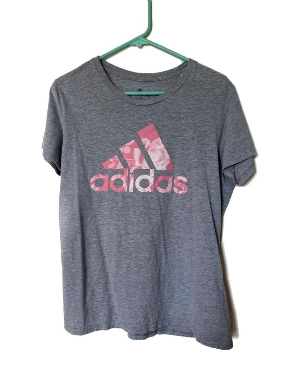 Adidas Amplifier Tee Gray T-Shirt with Pink Floral Logo
